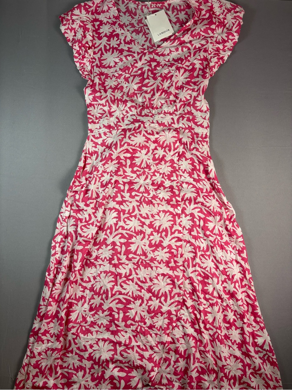 Lanidor Pink & White Floral Midi Dress Size Large New With Tags Resort Dress